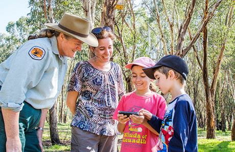 Kids with a ranger enjoying a Discovery tour. Credit:  Simone Cottrell/RBG &copy; Simone Cottrell/RBG