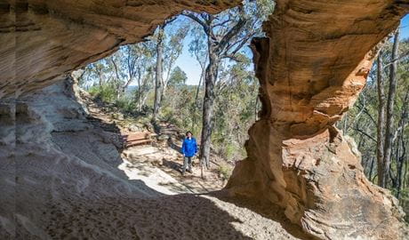 Discovery guide at Sandstone Caves walking track. Photo: Leah Pippos and John Spencer &;copy DCCEEW