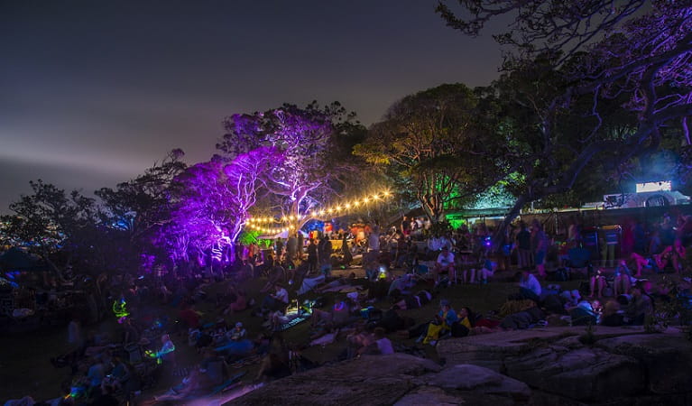 The New Year's Eve crowd at the Mast Precinct, Bradleys Head, waiting for the fireworks to start. Photo: Kelly Hulme &copy; DPE