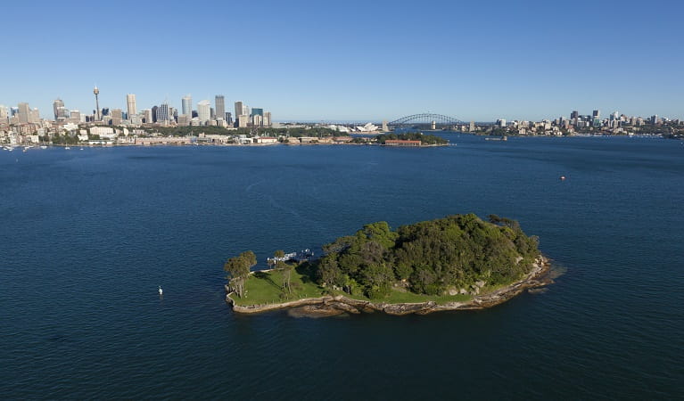 Aerial view of Clark Island and Sydney Harbour, Sydney Harbour National Park. Photo: David Finnegan &copy; DPE