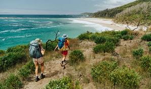 2 bushwalkers on Murramarang South Coast Walk between Pretty Beach and Pebbly Beach. Credit: Remy Brand &copy; Remy Brand