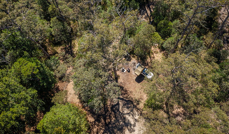 Aerial view of Devils Hole campground in Barrington Tops State Conservation Area. Photo: John Spencer/DPIE