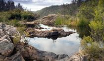 Rockpools showing reflections of the sky can be seen on Rockpools View walk in Boonoo Boonoo National Park near Tenterfield. Photo: Leah Pippos, &copy; DCCEEW