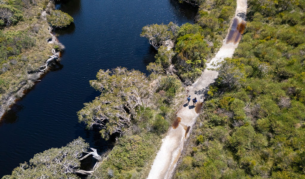 Aerial view of the walking track and Creek on Jerusalem Creek Walk. Credit: John Spencer &copy; DCCEEW