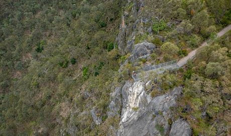 Aerial view of the Lookdown lookout, Bungonia National Park. Photo: John Spencer &copy; DCCEEW 