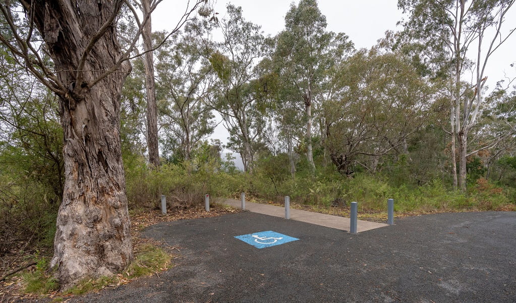 The wheelchair-accessible parking space at the Lookdown lookout, Bungonia National Park. Photo: John Spencer &copy; DCCEEW 