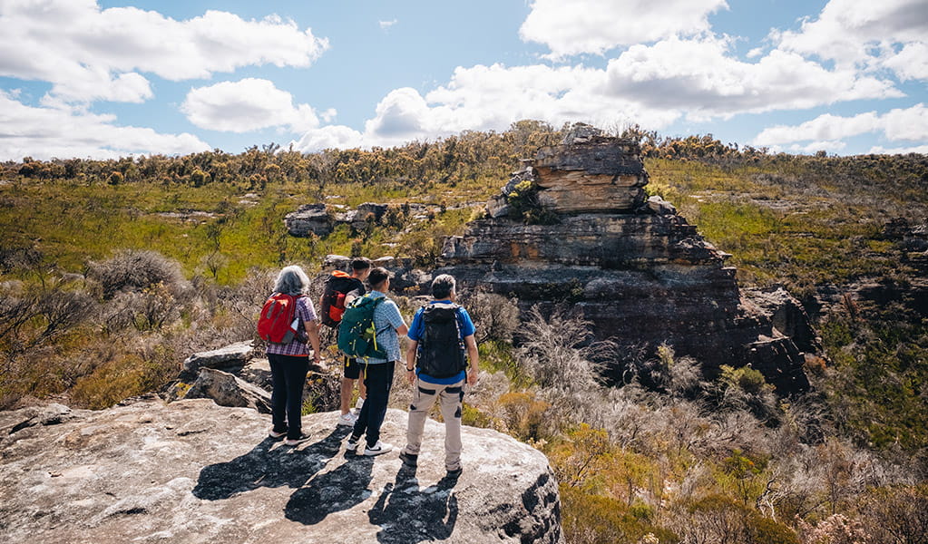 A group of hikers at Lurline Jack lookout in Gardens of Stone State Conservation Area. Credit: Harrison Candlin &copy; Harrison Candlin