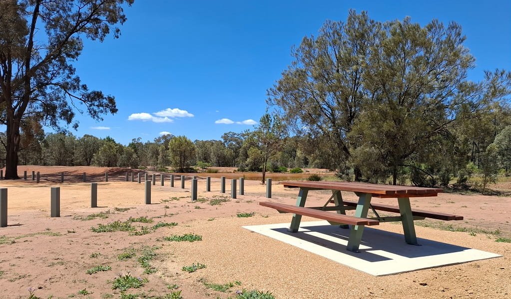 Picnic table and chairs at the tranquil Rileys Dam picnic area. Photo: Sierra Weston/DCCEEW &copy; DCCEEW