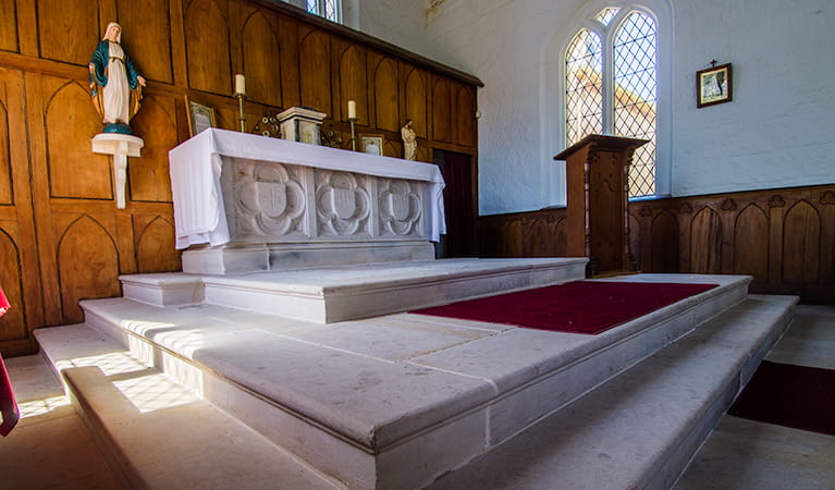 Former St Bernards Church altar, Hartley Historic Site. Photo: John Spencer