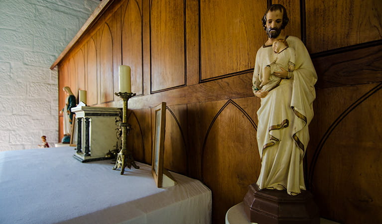 Former St Bernards Church statue, Hartley Historic Site. Photo: John Spencer