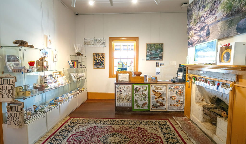 Displays of souvenirs for sale inside Hartley Historic Site Visitor Centre. Credit: John Spencer &copy; DCCEEW 