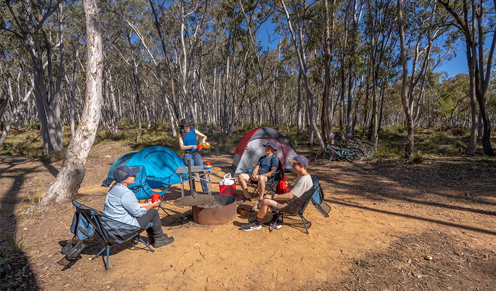 A group tent camping at Glendora campground. Credit: John Spencer/DCCEEW &copy; DCCEEW