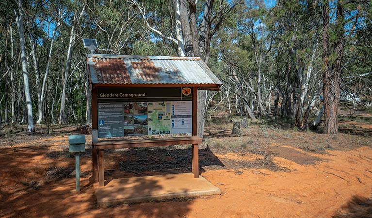 An interpretive sign at Glendora campground in Hill End Historic Site. Photo: John Spencer/OEH