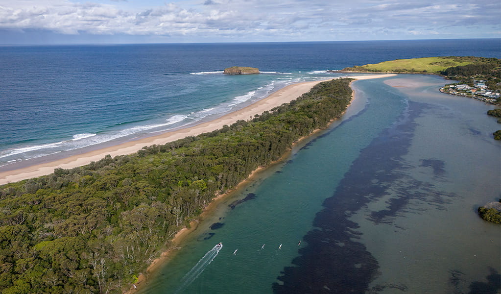 Aerial view of Minnamurra River, Killalea Regional Park. Photo: John Spencer/DCCEEW &copy; DCCEEW