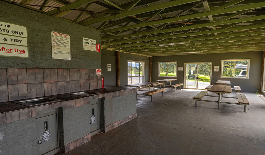 The inside of the camp kitchen at Killalea campground. Photo: John Spencer/DCCEEW &copy; DCCEEW