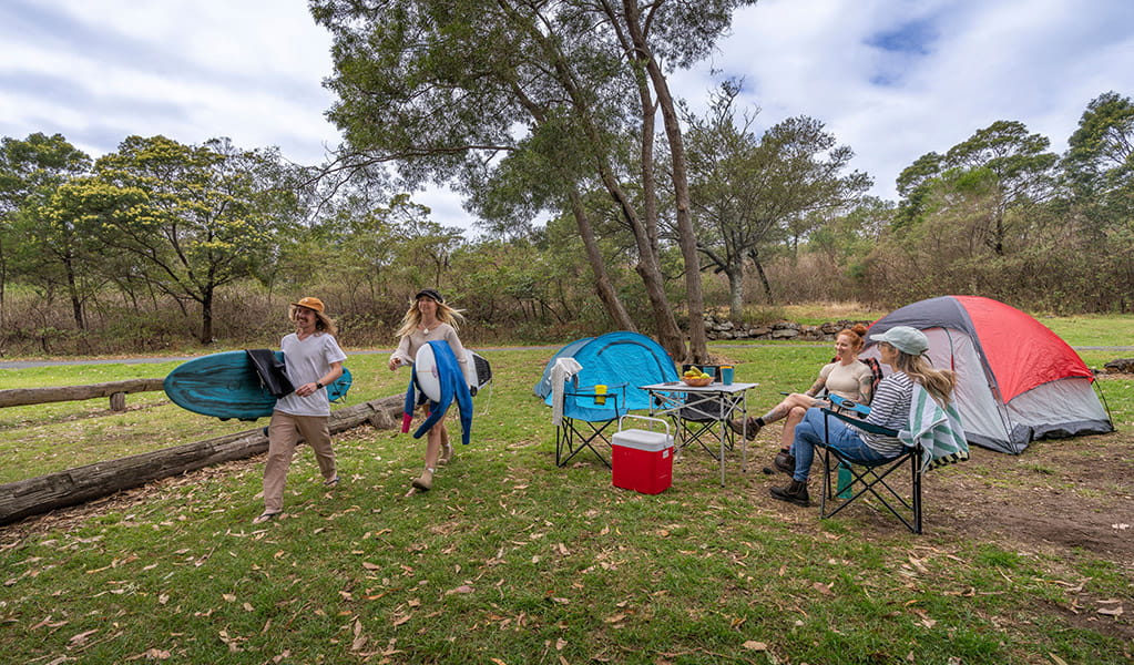 A small group of campers at Killalea campground. Photo: John Spencer/DCCEEW &copy; DCCEEW