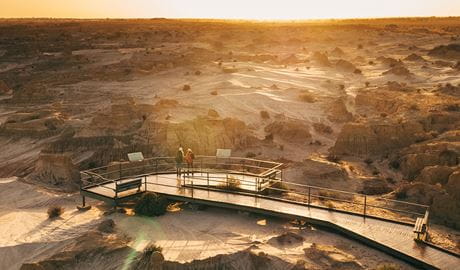 Aerial view of Red Top lookout and sweeping sand dunes at sunset. Credit: Melissa Findley/DCCEEW &copy; Melissa Findley