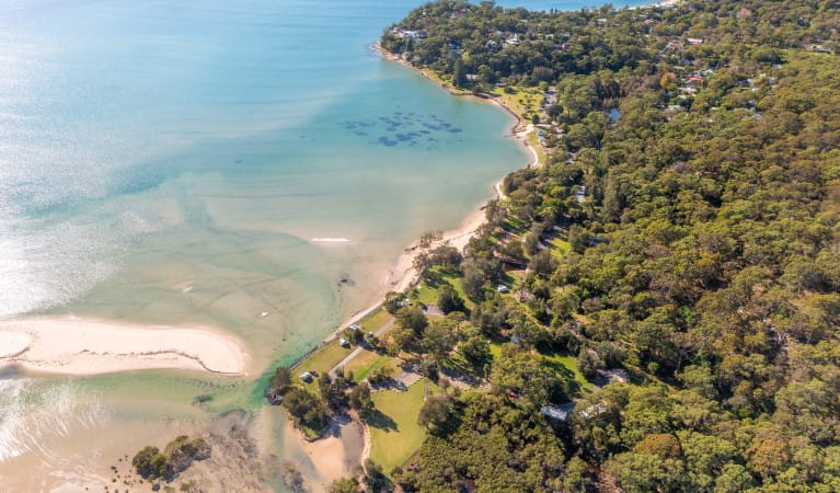 An aerial view of Bonnie Vale campground in Royal National Park. Photo: Andrew Elliot &copy; DPE