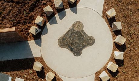 Aerial photo showing the cultural artwork by Worimi man Gerard Black at Birubi Point Aboriginal Place. Credit: Daniel Parsons &copy; Daniel Parsons