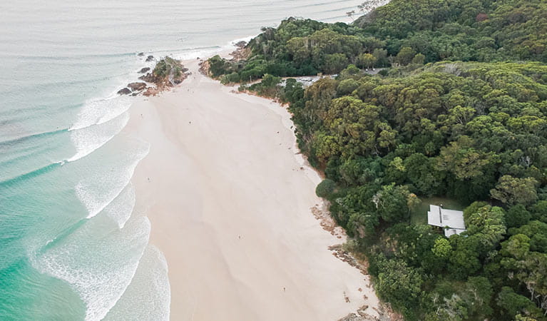 Aerial view of Thomson Cottage, positioned next to the beach. Photo: Sera Wright/DPIE