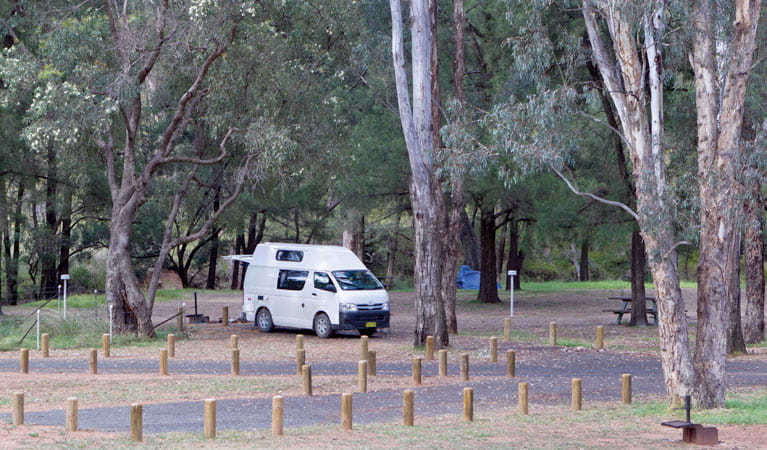 Campervan in Camp Blackman, Warrumbungle National Park. Photo: Rob Cleary/DPIE