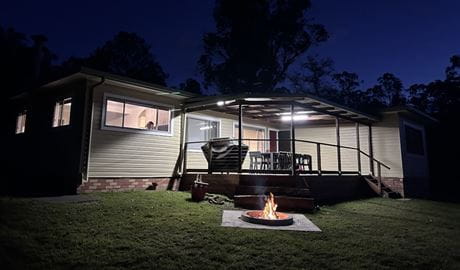 View of the front of Big Yango House, Yengo National Park at night. Credit: Jack Staniford &copy; DCCEEW