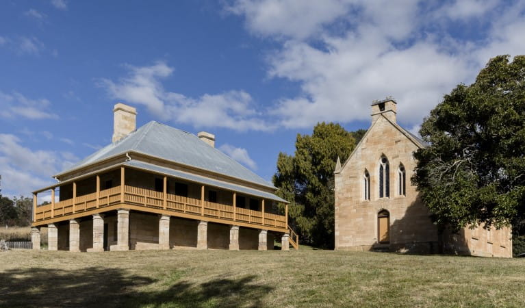 Former St Bernards Church and nearby buildings in Hartley Historic Site. Photo: Jennifer Leahy &copy; DPIE